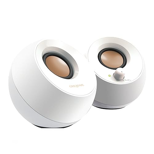 Creative Pebble 2.0 USB-Powered Desktop Speakers with Far-Field Drivers and Passive Radiators for PCs and Laptops (White)
