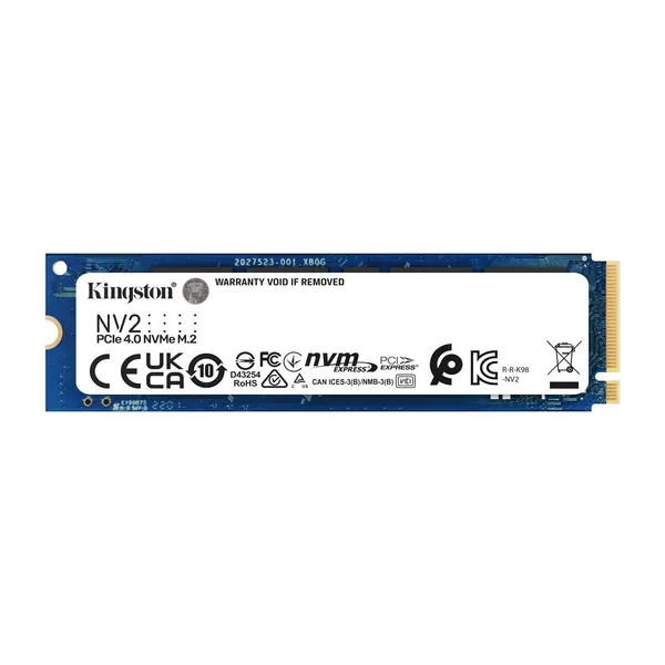 Kingston SSD NV2, Capacidad: 1000 GB, Factor de Forma: M.2 2280, Interfaz: NVMe PCIe Gen 4.0 x 4 Carriles, Lectura: 3500MB/s y Escritura: 2100MB/s, Numero de Parte: SNV2S/1000G
