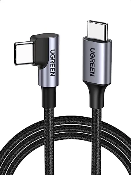 UGREEN Right Angle USB C Cable 6.6FT, 60W USB C to USB C Cable 90 Degree Type C Cable for iPhone 16/15, MacBook Pro/Air, iPad Pro 2022/Air 5/Mini 6, Galaxy S24/S23/S22, Pixel 8/7, Switch