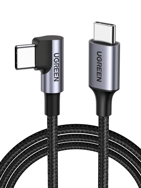 UGREEN Cable USB C a USB C 90 Grados, 2M 60W PD Carga Rápida 20V 3A Compatible con iPhone 16 15, Galaxy S24 S23, Cargador USB Tipo C Nylon Trenzado, Macbook Pro 2023, iPad Pro 2024, iPad Air 6/5, 2M