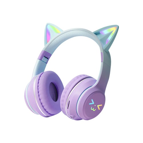 Cat Ears RGB Foldable Bluetooth Headphones - Purple