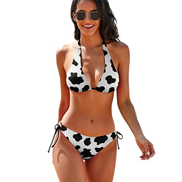 Homokoir Cow Print Bikini Sets String Halter Triangle Bathing Suits Swimsuit for Women - Color2 - Medium
