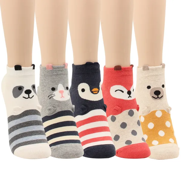 WOWFOOT Women Girls Sweet Animal Zoo Cute Funny Novelty Crew Dog Cat Owl Penguin Socks