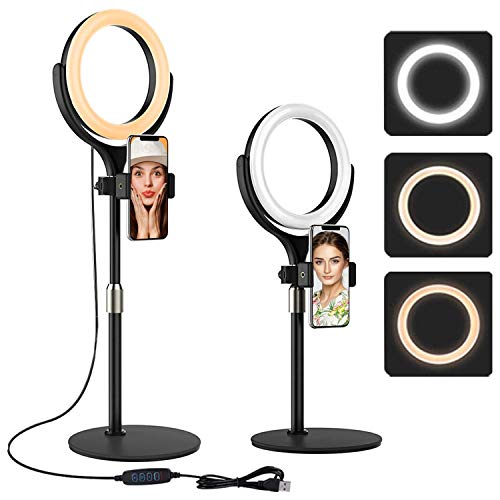 Ring Light with Stand, Desktop Ring Light with Phone Holder for Laptop/Video Conferencing/webcam Lighting/Zoom Meetings, 8" Selfie Ring Light for Makeup/Live Streaming/YouTube/Tiktok (Dark) - Dark