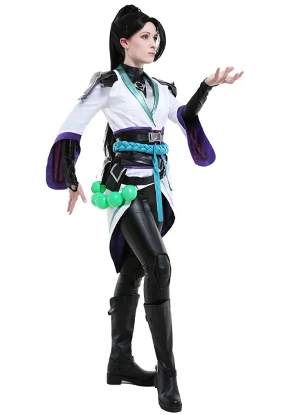Valorant Sage Heat-Painted Chinese Cross Collar Outfit Cosplay Costume with Corset and Waist Accessories