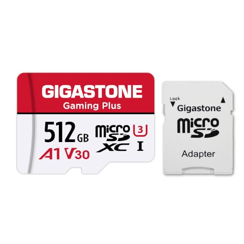[Gigastone] 512GB Micro SD Card, Gaming Plus, MicroSDXC Memory Card for Nintendo-Switch, Steam Deck, 4K Video Recording, UHS-I A1 U3 V30 C10, up to 100MB/s, with Adapter - 512GB Gaming Plus 1-Pack