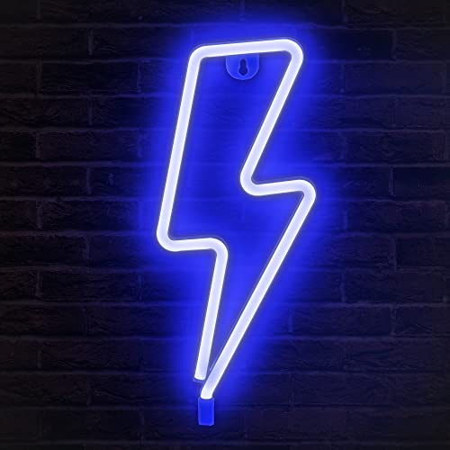 Lumoonosity Lightning Bolt Neon Signs, USB Powered Led Lightning Bolt Light with On/Off Switch, Blue Lightning Neon Sign for Wall Decor, Hanging Led Signs, Neon Lights for Bedroom, Gaming Room Setup - LIGHTNING BLUE
