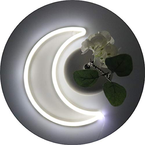 LED Cool White Moon Neon Light, Cute Neon Moon Sign,Christmas Room Decor Battery or USB Powered 5V Art LED Decorative Lights Night Lights Indoor for Home, Bedroom, Office,Dorm,Party (Cool White Moon) - cool white moon