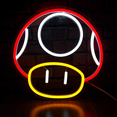 Game LED Neon Light Sign for Game Room Decor Super Mushroom NPC Wall Decor for Bedroom, Man Cave, Party, Gaming Club Neon Wall Signs (Red) - Red
