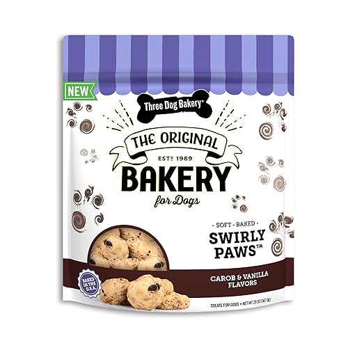 Three Dog Bakery Swirly Paws, Soft-Baked Dog Treats. Made with Real Carob and Vanilla, 20oz
