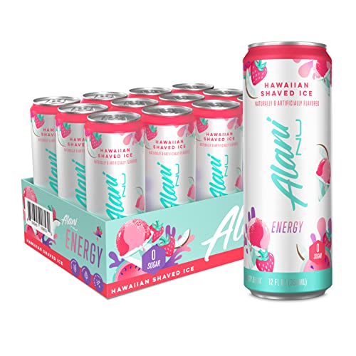 Alani Nu HAWAIIAN SHAVED ICE Sugar Free, Low Calorie Energy Drinks | 200mg Caffeine | Pre Workout Performance with Antioxidants | Biotin B Vitamins | Zero Sugar | 10 Calories | 12 Fl Oz Cans (12 Pack) - Hawaiian Shaved Ice