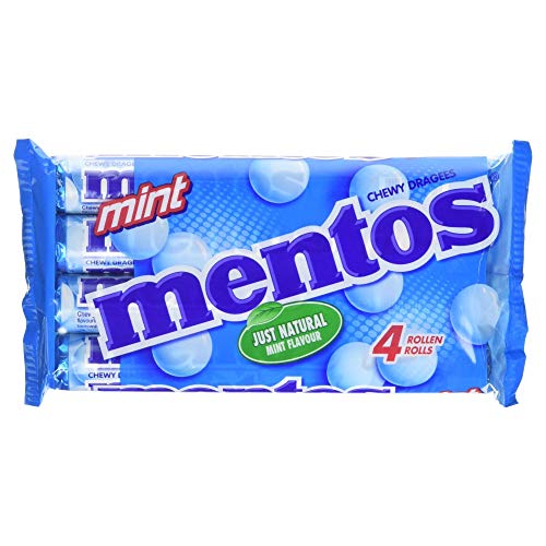 Mentos Chewy Dragees Rolls, Mint, 4 x 38g