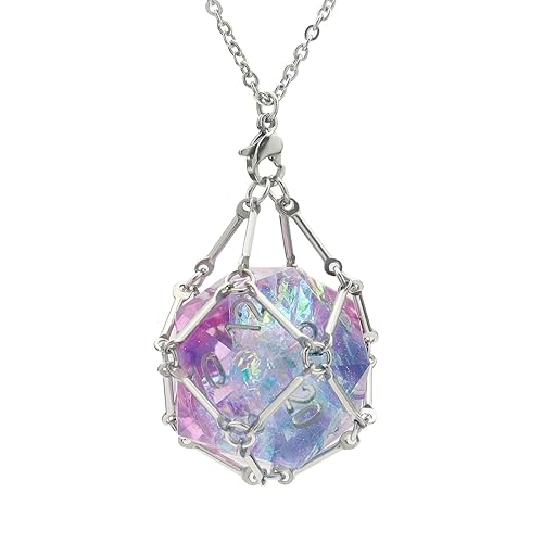 PJOY DND Necklace Empty Dice Cage for D20 Dice D&D Dungeons and Dragons Gamers DND Gifts-Silver - Silver