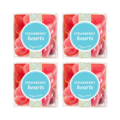 Sugarfina Strawberry Hearts Candy Cube, 4.1oz Candy Cubes, Pack of 4 |Gummy Candy | Strawberry Gummies | Heart Candy
