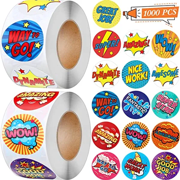 1000 Pieces Classroom Reward Stickers Student Praise Stickers Motivational Teacher Stickers for Elementary Students Encouragement Stickers Positive Letters Reward Stickers (Multiple Style)