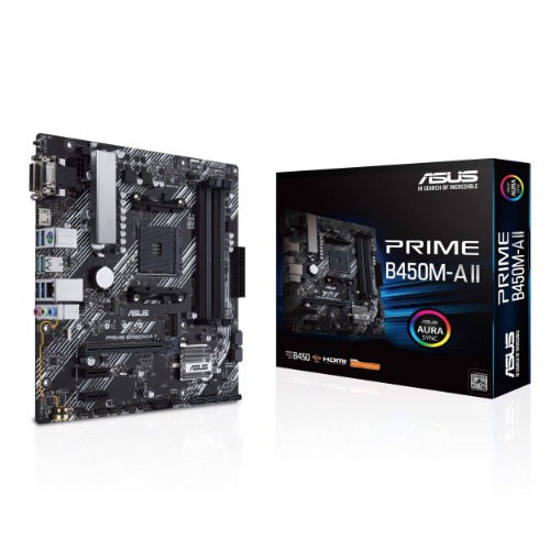 ASUS Prime B450M-A II AMD AM4 (Ryzen 5000, 3rd/2nd/1st Gen Ryzen Micro ATX Motherboard (128GB DDR4, 4400 O.C.), NVMe, HDMI 2.0b/DVI/D-Sub, USB 3.2 Gen 2, BIOS Flashback, and Aura Sync) - B450M-A II