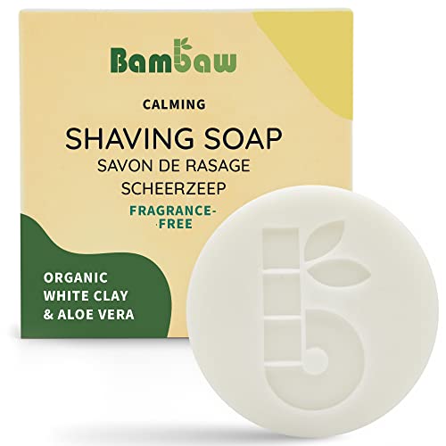 Bambaw | Shaving Soap Bar | 2.8 oz | Organic White Clay & Aloe Vera Shaving Bar | Shaving Soap Puck Sensitive Skin | Natural Shaving Soap | Vegan Shave Bar | Shaving Soap Unscented - Fragrance-free