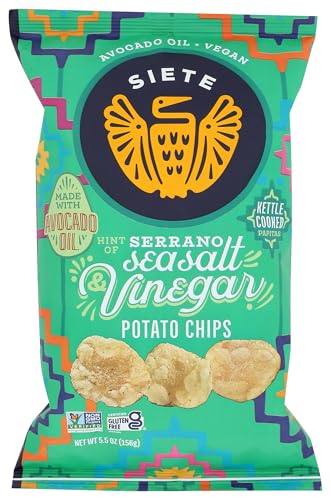 Siete Family Foods Sea Salt & Vinegar with Serrano Potato Chips, 5.5 oz Bag - Sea Salt & Vinegar with Serrano - 5.5 Ounce (Pack of 1)