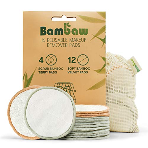 Bambaw Reusable Makeup Remover Pads | 16 Cotton Rounds with Laundry Bag | Reusable Cotton Pads for Face | Eye Makeup Remover Pads | Cotton Rounds for Face | Reusable Cotton Rounds | Cotton Pads - 16 + 1 Piece Set