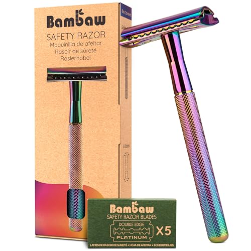 Bambaw Double Edge Safety Razor with 5 Safety Razor Blades, Women & Men’s Safety Shaving Razor, Reusable Razor, Plastic Free – Rainbow - 1 Count (Pack of 1) - Rainbow Razor