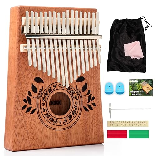 UNOKKI Kalimba 17 Key Thumb Piano, Portable Mahogany Mbira Finger Piano with Instruction, Carrying Bag, Tune Hammer, Reduce Stress, Gift for Well-being for Kids, Adults, Men, Music Lovers- Light Brown - Light Brown