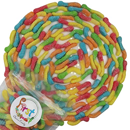 FirstChoiceCandy Gummy Crawlers Candy (Sour Bright Neon Worms, 2 Pound) - Sour Bright Neon Worms - 2 Pound (Pack of 1)