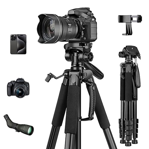 JOILCAN 75" Camera Tripod, Tripod for Camera Cell Phone, Aluminum Heavy Duty Tripods Stand, Tall Travel Tripod with Carry Bag Compatible with iPhone Canon Nikon DSLR Camera Laser Projector - 75 Inch - Black
