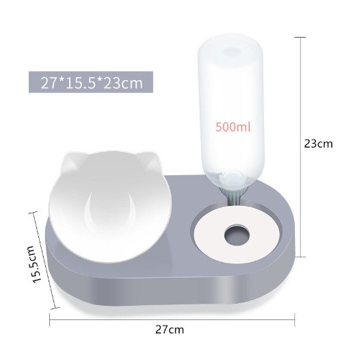 Dog & Cat Food Bowl & Automatic Water Dispenser - Gray