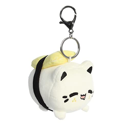 Aurora® Enchanting Tasty Peach® Tamago Sushi Meowchi Keychain Stuffed Animal - Bright & Colorful Design - Showpiece Plush - White 3.5 Inches