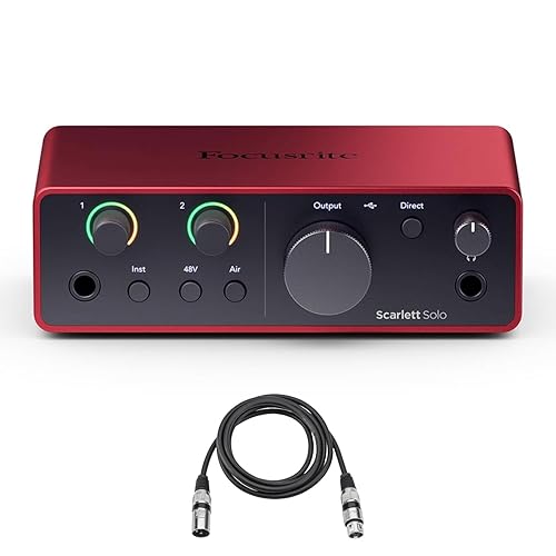Focusrite Scarlett Solo 4th Gen USB Interface with Software Suite, Bundle with H&A 10' XLR Microphone Cable
