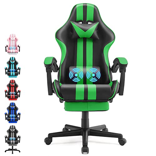 Ferghana E-Sports Chair,Green Gaming Chair,Racing Office Computer Game Chair,Ergonomic Gaming Chair,Racing Style with Headrest/Lumbar Pillow(Green) - Green01 - Racing Version