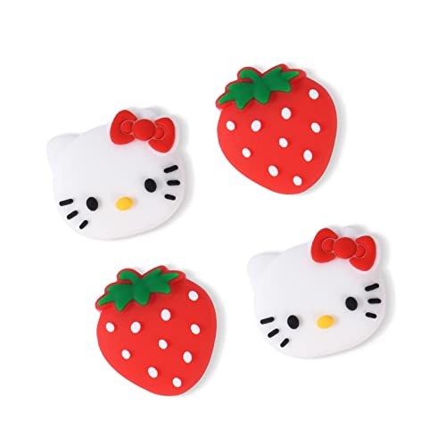DLseego Strawberry & Cat 4PCS Thumb Grips Caps for Regular Switch/Switch Lite/Switch OLED Joy Con Joystick Soft Silicone Cute Protective Analog 3D Cartoon Button Cap - White and Red - White and Red
