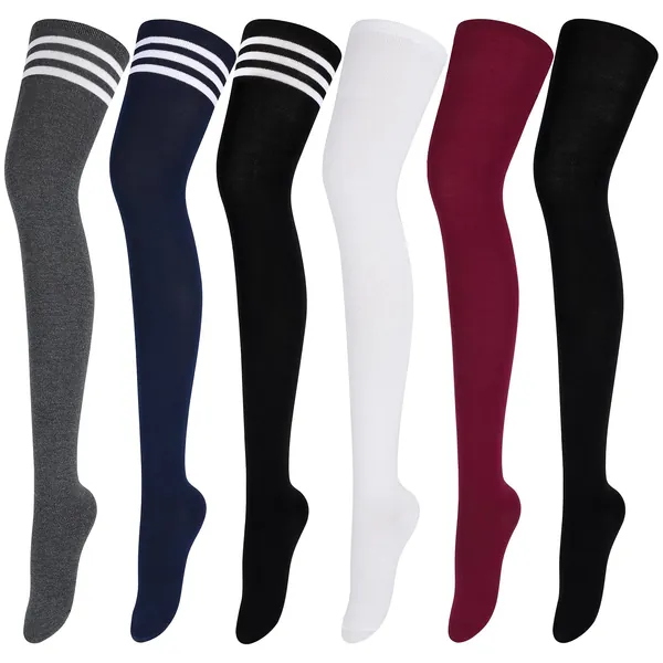Aneco 6 Pairs Extra Long Socks Long Boot Stockings Thigh High Socks for Women