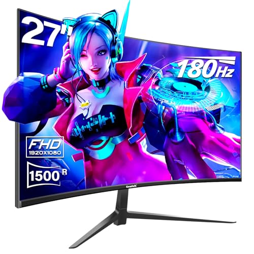 Gawfolk Curved 27 inch Gaming Monitor 144hz/180hz PC Monitor Full HD 1080P, Frameless 1500R Computer Display with FreeSync & Eye-Care Technology, Support VESA, DP, HDMI Port (Black) - 27 inch - 180Hz