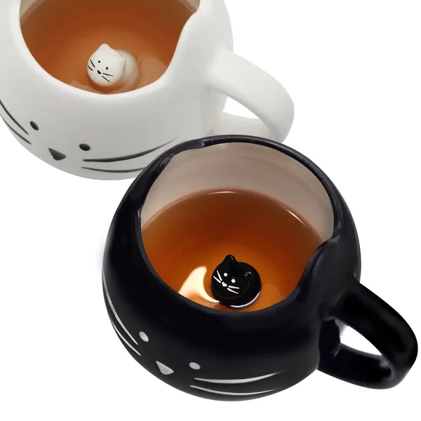 Koolkatkoo Cute Cat Coffee Mug Set for Girls Women Ceramic Kitty Tea Couple Mugs for Cat Lovers 12 oz Meow Cup Black and White … - Black/White
