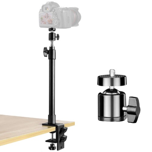 Desk Camera Mount Table Stand with 360° Rotatable Ball Head, 14-25.5 Inch Tabletop C Clamp Mount Stand, Adjustable Aluminum Light Stand for DSLR Camera/Ring Light/Video Light/Webcam - 