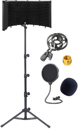 GLEAM Microphone Isolation Shield - Tripod Stand 2 ft 6" to 5 ft 10" Height Adjustable Stand Compatible w/Blue Yeti, AT2020, AKG, Rode Microphones - 