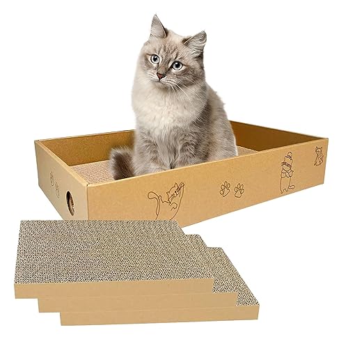 Cat Scratcher Cardboard Box for Indoor Cats 3 Packs in 1, Cat Scratching Pad Cardboard Box for Indoor Cats and Kitten, Large Size Cat Scratch Pad Board Easy for Cats to Scratch