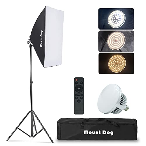 Softbox Lighting Kit MOUNTDOG Studio Photography Continuous Lights Softbox With Dimmable LED 3 Colors Bulbs (85W/5700K) Remote Control and Adjustable Tripod for Portraits Fashion Advertising Photo Shooting YouTube Video Live Steam