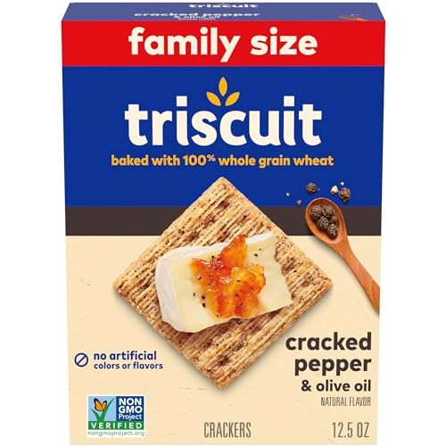 Triscuit Cracked Pepper & Olive Oil Whole Grain Wheat Crackers, Family Size, 12.5 oz