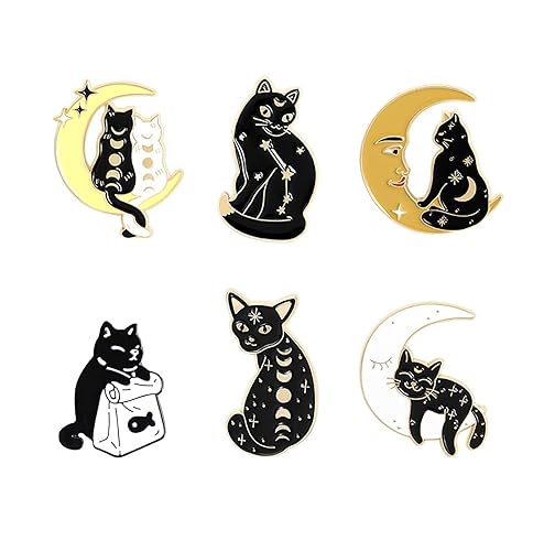 MJartoria Cute Enamel Brooch Pins-Cats Moon Shape Novelty Cartoon Cute Enamel Brooch Pins for Backpacks Set Badges Clothing Bags Jackets