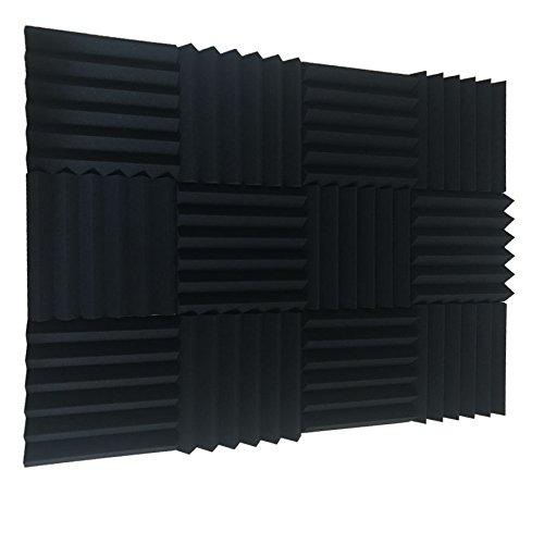 12 Pack Acoustic Wedge Studio Foam Sound Absorption Wall Panels 2" x 12" x 12" - BLACK