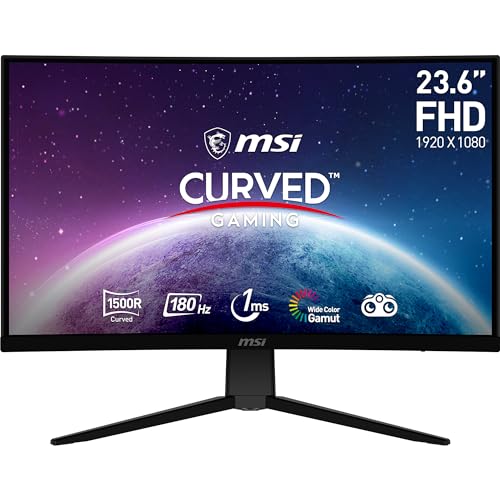 MSI G2422C 23.6 Inch FHD Curved Gaming Monitor - 1500R 1920 x 1080 VA Panel, 180Hz / 1ms, Adaptive Sync - DP 1.2a, HDMI 2.0b CEC - FHD / 180 Hz - 24" / 1500R