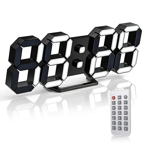 EDUP HOME 3D LED Wall Digital Clock Desk Alarm Clock with Remote Control, 25CM Digital LED Electronic Clocks, Snooze Model, Temperature, Night Light Auto/Custom Brightness Black - 25cm Led Digital Alarm Clock