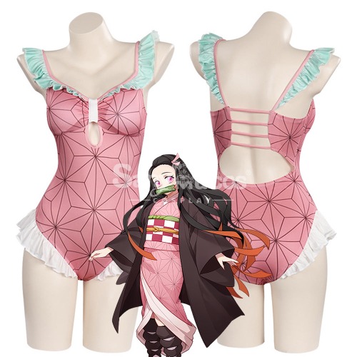 Anime Demon Slayer Cosplay Nezuko Kamado Swimsuit Cosplay Costume - S