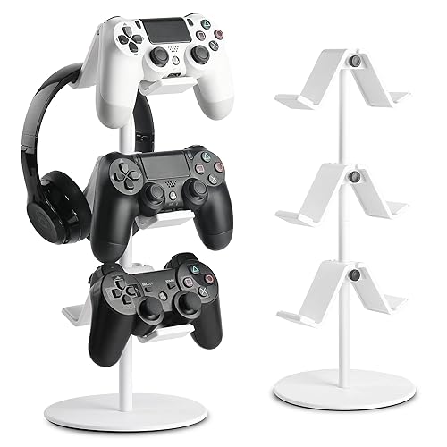 KELJUN Controller Holder White, Headset Holder,Great 3 Tier Controller Headphone Organizer for All Headsets Xbox ONE 360 Switch PS4 PS5 (Elegant White) - Elegant White