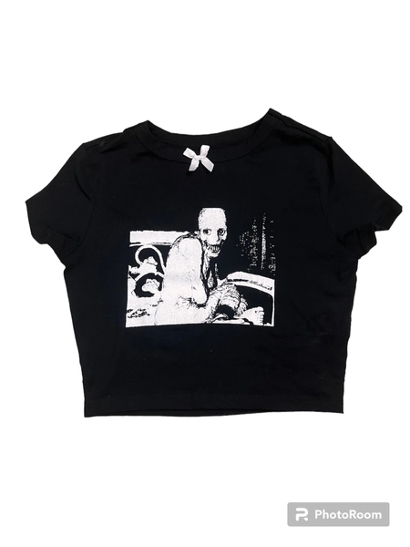 Russian sleep experiment bow baby tee (women’s tight fitting cropped shirt) . ||||||||||||| alternative clothing