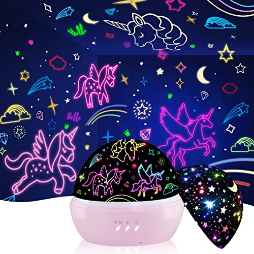 MINGKIDS Unicorn Gifts for Girls and Boys Age 6-8,Unicorns and Starry Night Light Projector for Kids, Birthday Gift for 3-10 Year Olds Girls,Unicorn Lights for Girls Room(Pink - Pink