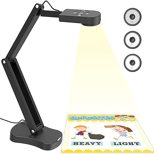 PAKOTOO 8MP USB Visualiser & Document Camera for Teacher and Classroom for A3 A4 Size with Dual Mic, 3-Level LED Light, Up and Down, Left and Right Image Inversion, for Distance Teaching & Learning