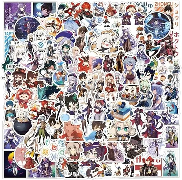 Lanseede Genshin Impact Stickers[100pcs] Waterproof for Decal,Laptop Hydro Flask Water Bottle Car Cup Computer Guitar Skateboard Luggage Bike Bumper, Kid/Teen Gift(Genshin Impact Stickers)